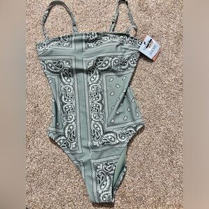 Shade & Shore Olive Green Paisley One-Piece Swimsuit